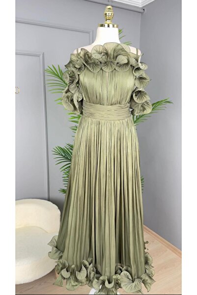 duguncumoda Ecrin Yaka ve Eteği Fırfır Detaylı Abiye Elbise-5622