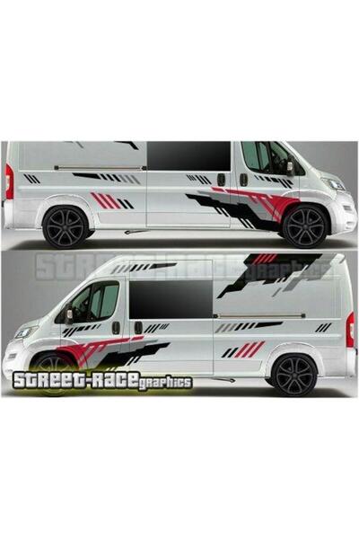 Motiker Kırmızı Gri Siyah Şerit Tasarımlı Karavan Sticker Etiket