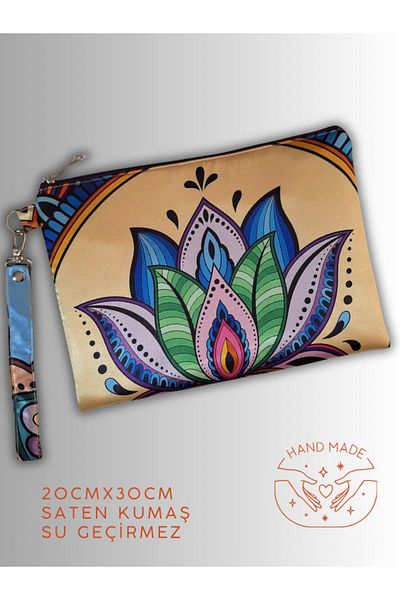 POZİTİF MRK Women's Bag Clutch Portfolio Bag Lotus Flower Symbol Patterned