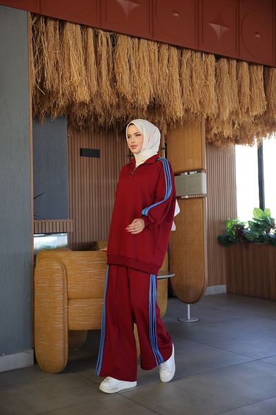 Wovi Women's Hijab Tracksuit Set Double Suit Zipper Collar & Bottom Top Set