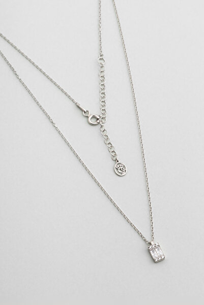 So CHIC... Işıltılı Baget 18 Ayar Beyaz Altın Kaplama 45 Cm Gümüş Kolye