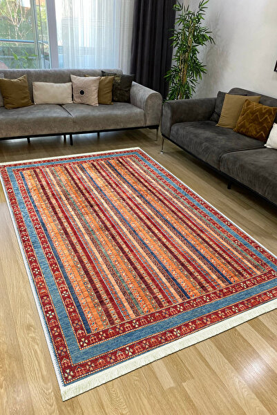 CENTER AVM Renkli Lacivert Halı Salon Halısı Makinede Yıkanabilir Kaymaz Taba...