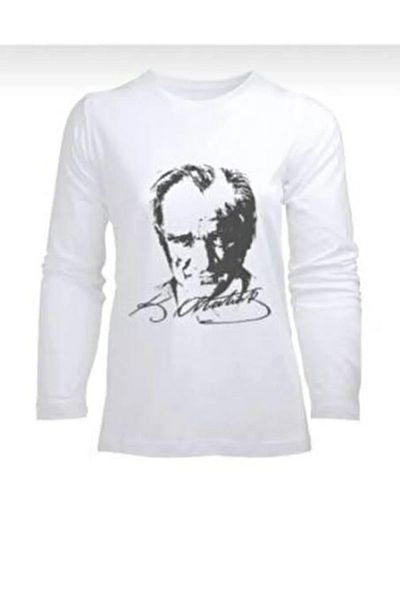 Batıdan Long Sleeve Crew Neck Ataturk Printed T-Shirt White Child - White - Batdnutsshbrtk-Atbe-Coc