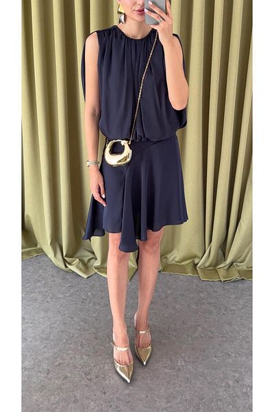 HAZELANNA Navy Blue Satin Skirt