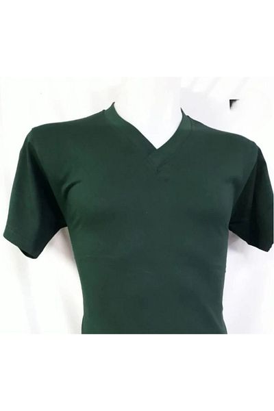 Queenchic Short Sleeve V-Neck Plain Casual Style 100% Cotton Clothing T-Shirt Khaki - Dark Green - Bynvautrshzrth-Hak-Yet