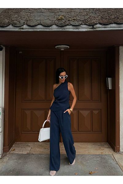 Rabury Butik Adrea One Sleeve Shoulder Blouse Palazzo Pants Set