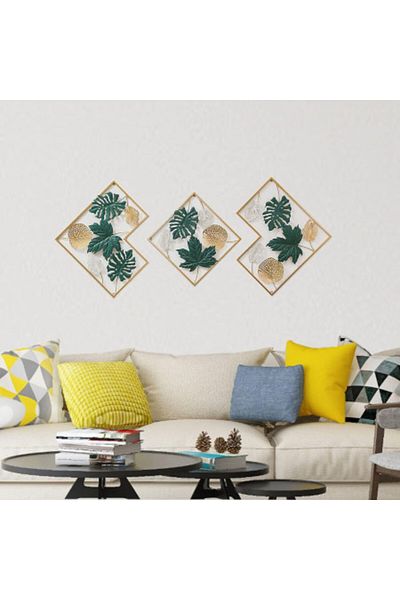 Kardett Decoratii Pereti Elegante: set 3 decoratiuni metalice perete, 170x71 cm, verde, auriu