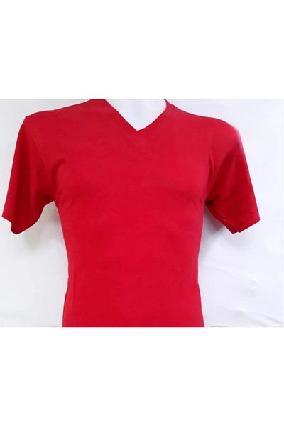 Sereia Short Sleeve V-Neck Plain Casual Style 100% Cotton Clothing T-Shirt Red - Red - Sreiautvshhrtt-Kir-Yet