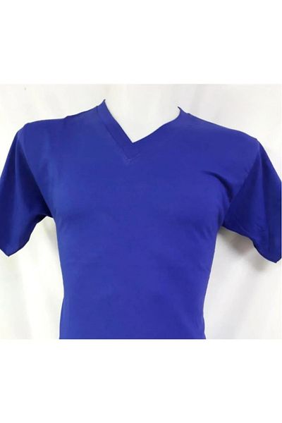 ModAras Short Sleeve V-Neck Plain Casual Style 100% Cotton Clothing T-Shirt Sax Blue - Saks - Arassutjshjrtj-Sma-Yet