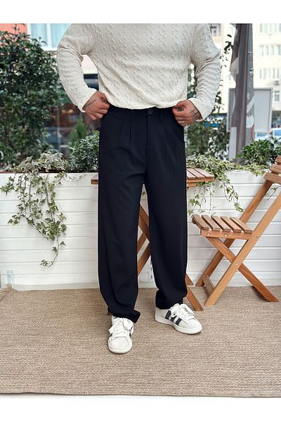 manch collection Pleated Baggy Fabric Trousers Black