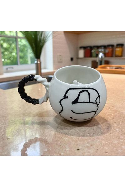 SeraCEY Bubble Knitted Handle Nah Mug Hand Embroidered Special Design Handmade Ceramic Mug