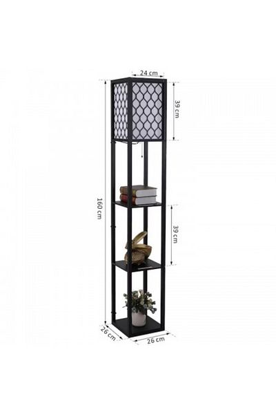 Kardett Modern floor lamp with shelves, 160cm, 40W, 3 storage levels, Black-White MDF, E27 socket
