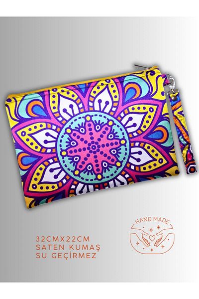 POZİTİF MRK Women's Colorful Clutch Bag Portfolio Flower Mandala Patterned