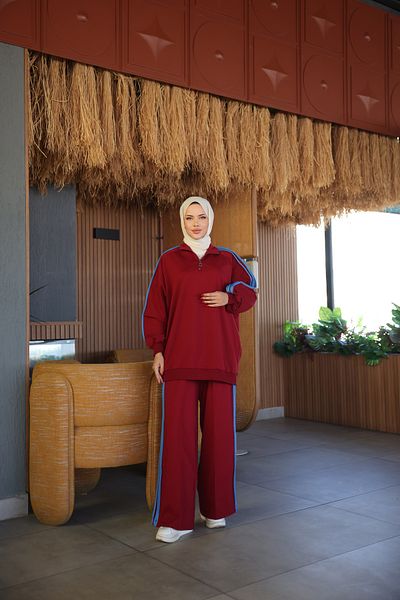 Wovi Women's Hijab Tracksuit Set Double Suit Zipper Collar & Bottom Top Set