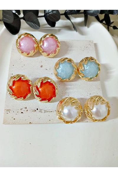 mos&more 4 Pairs Orange Blue White Pink Lightweight Women's Earrings Set