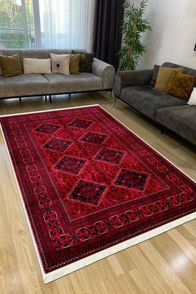 CENTER AVM Vintage Kırmızı Halı Mutfak Halısı Makinede Yıkanabilir Kaymaz Taban Halı