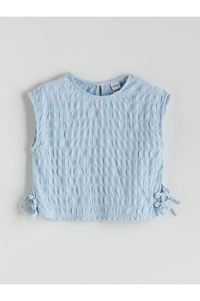 LC Waikiki Quality Parts from Celebi Store |   Blue Crew Neck Bow Detailed Girl's Crop Blouse