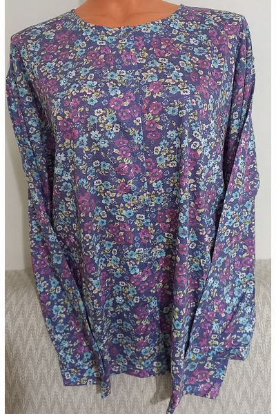Anne Er Clothing Paper Print Combed Cotton Blouse Button Crew Neck Print