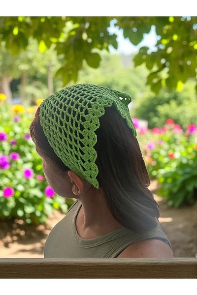 Baykuşca Neon Green Colored Mesh Model Bandana, Handmade Knitted Bandana