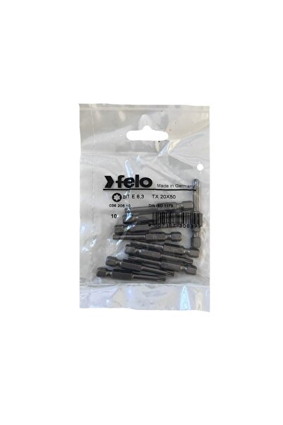 FELO Set of 10 Felo bits, Industrial profile Torx series, E6.3, TX20, 50mm
