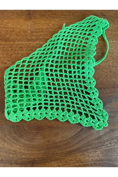 Baykuşca Neon Green Colored Mesh Model Bandana, Handmade Knitted Bandana