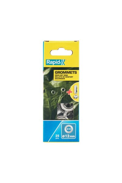 Rapid 5000413, set of 25 chrome-plated steel eyelets, including fastening system, 12x23mm