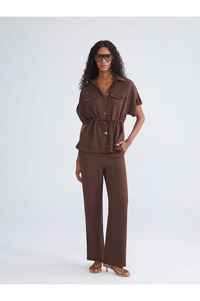 LC Waikiki Quality Parts from Celebi Store |   Brown Women's Linen Look Trousers with Elastic Waist