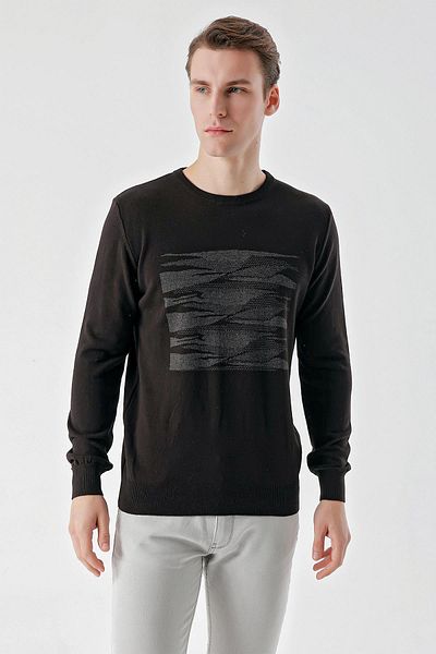 Morven Men's Black Trend Crew Neck Dynamic Fit Comfortable Cut Knitwear