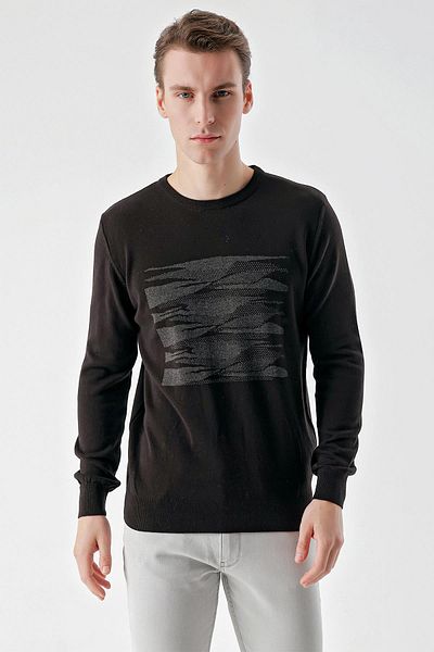 Morven Men's Black Trend Crew Neck Dynamic Fit Comfortable Cut Knitwear
