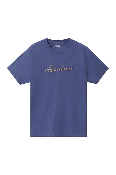 Giordano Men's Cotton Crewneck Tee with Signature Print