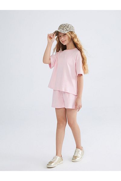 LC Waikiki Quality Parts from Celebi Store |   Pink Crew Neck Girls' T-Shirt and Shorts