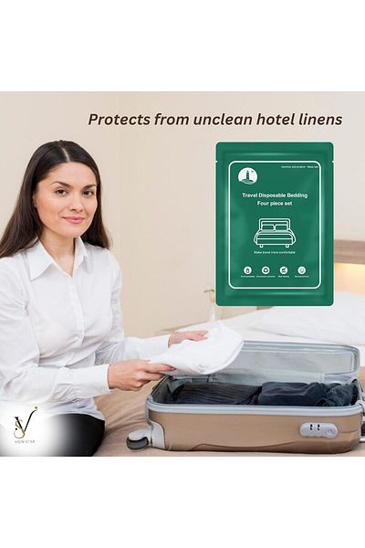 View star Viewstar 4 Pieces Disposable Travel Bed Sheet Set-1 Quilt Cover, 1 Bed Sheet, 2 Pillowcases