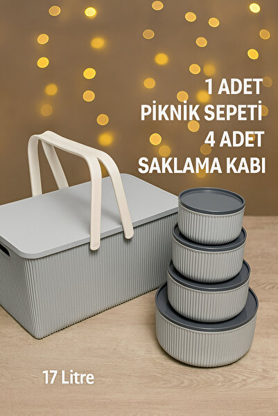İ&A HOME 5 PARÇA GRİ TAŞINABİLİR 17 LT. PİKNİK SEPETİ
