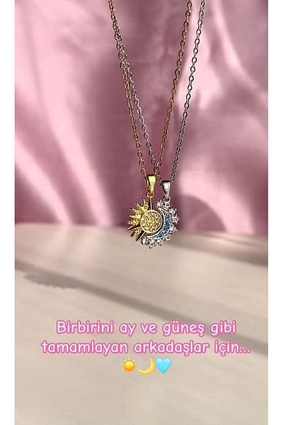 Perry Accesories Tarnish Free Steel Moon Sun Pendant Valentine's Day Gift Necklace Gold Steel Necklace Women Zircon Necklace
