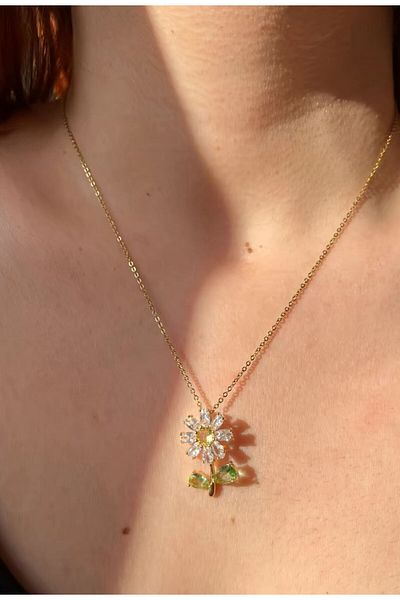 Perry Accesories Tarnish Free Steel Moon Sun Pendant Valentine's Day Gift Necklace Gold Steel Necklace Women Zircon Necklace