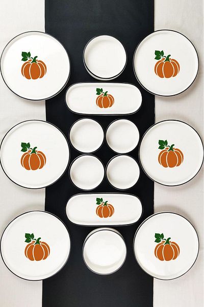 Sezka Life Pumpkin Series 14 Piece Ceramic Breakfast Set 6-Person Breakfast Set Luxury Ceramic