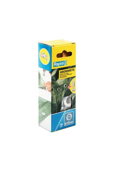 Rapid 5000413, set of 25 chrome-plated steel eyelets, including fastening system, 12x23mm