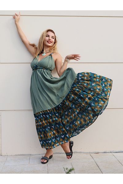 Su Koleksiyon Gazelle Bohemian Style Gypsy Dress / Green