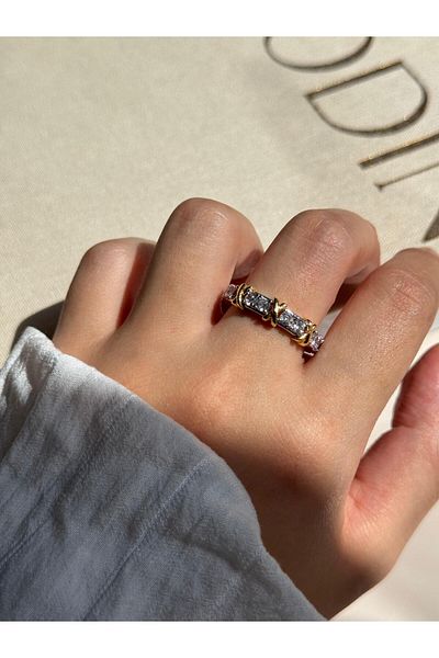 LEROSY CO Gold and Silver Color Stone Detailed Women's Steel Ring – Sparkling and Elegant Design |   Lerosy Co.