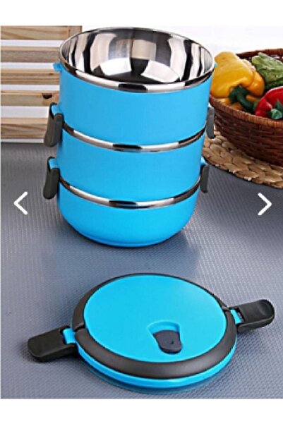 abnturk Mavi Renk 3 Katlı Sızdırmaz Yemek Termosu Sefer Tası 650x3 Toplam 2 Litre Hacimli Sefertası