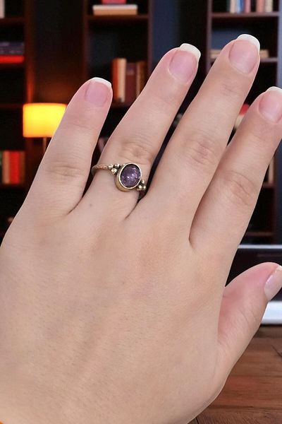 NBS Beautiful Naturel Stones Ring Amethyst Pure Copper Adjustable (Positivity, Evil Eye, Protection)
