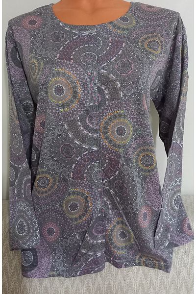Anne Er Clothing Paper Print Combed Cotton Blouse Button Crew Neck Print