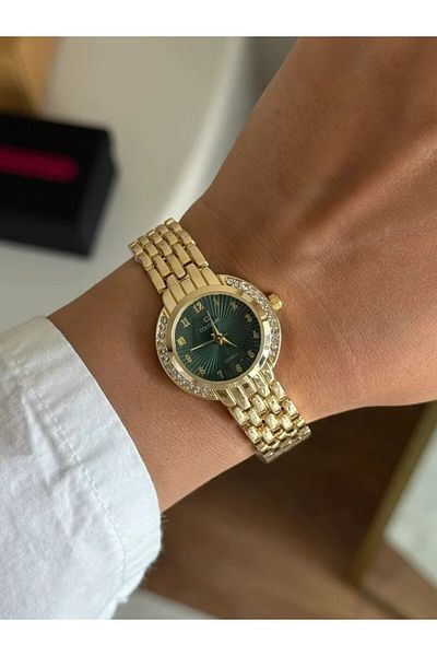 RoseandRoses Solrex Design Dial Women Wrist Watch Gold (Green Dial)
