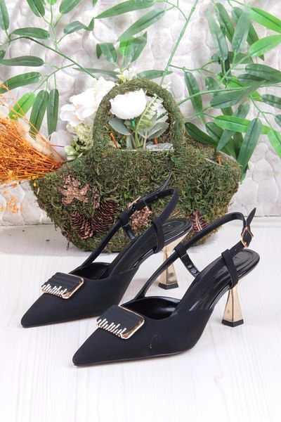 fort 077-1183 Fls Satin Buckle Detailed Open Back Heeled Women's Shoes
