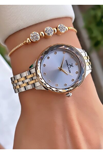 Daniel Klein Brand Yellow Silver Color Women's Wristwatch - Bracelet Gift