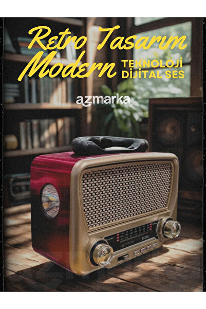 azmarka B-005 Retro Nostaljik Radyo Bluetooth, FM, USB, Fenerli, Müzik Kutusu...