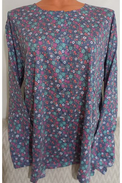 Anne Er Clothing Paper Print Combed Cotton Blouse Button Crew Neck Print