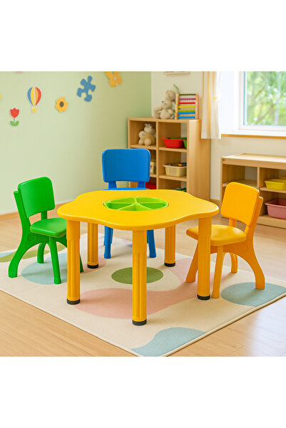 MUPARK Hazneli Aktivite Masası Seti - 1 Masa 3 Sandalye - Çocuk Oyun ve Etkin...