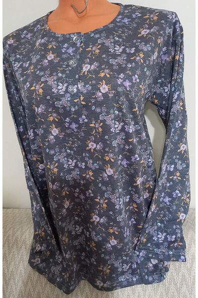 Anne Er Clothing Paper Print Combed Cotton Blouse 3 Button Crew Neck Print