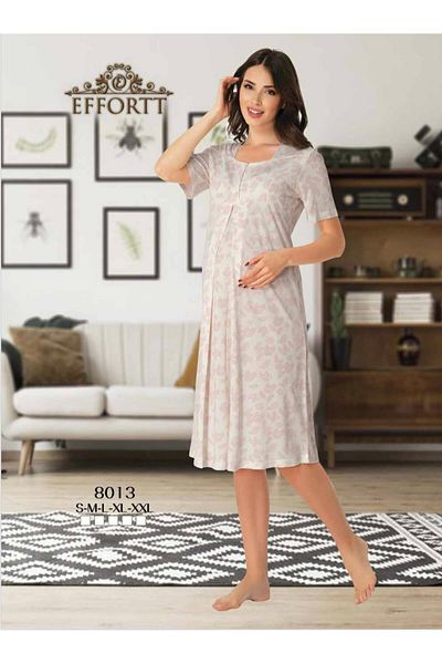 EM&FA TEKSTİL Pregnant Maternity Patterned Nightgown